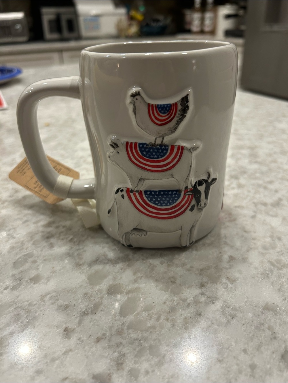 “New” Rae Dunn Ceramic Mug with Patriotic Red, White & Blue Animal Stack